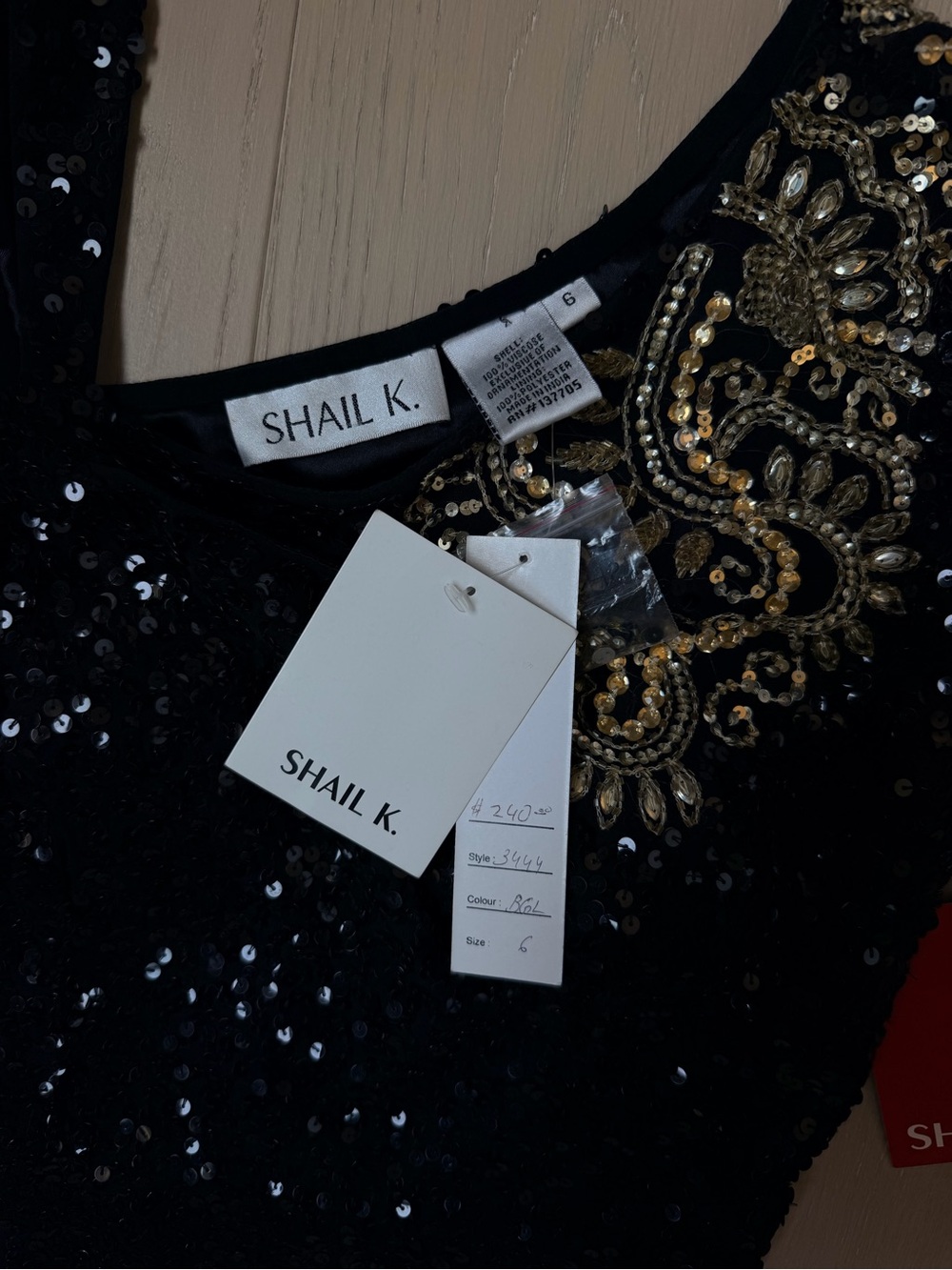 Shail K. Sequin Beaded Dress in Black and Gold, Size 6 NWT